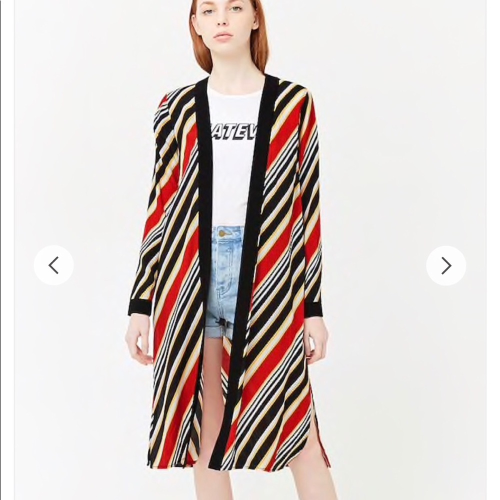 Open-Front Striped Kimono